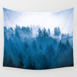 Blue Winter Day Foggy Trees Wall Tapestry