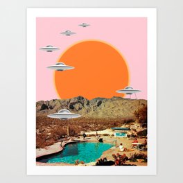 They've arrived!  Art Print | 60S, Ufos, Desert, Curated, Vintage, Beach, Sunset, Sci-Fi, Wanderlust, 70S 