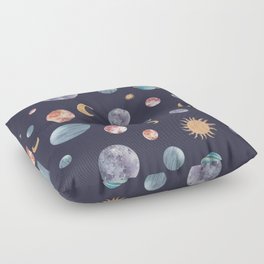 Watercolor planets, suns and moons - galaxy pattern Floor Pillow