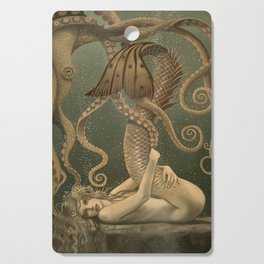 "Mermaid & Octopus No. 4" by David Delamare (No Border) Cutting Board