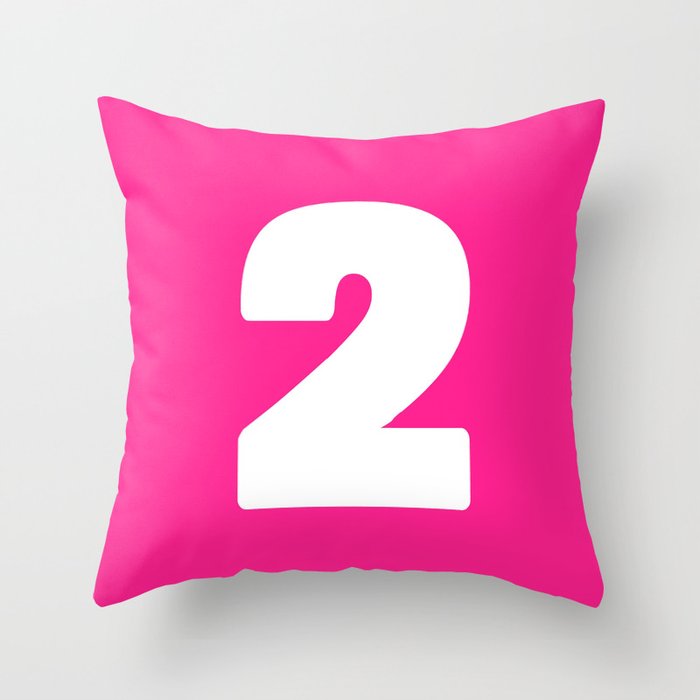 2 (White & Dark Pink Number) Throw Pillow
