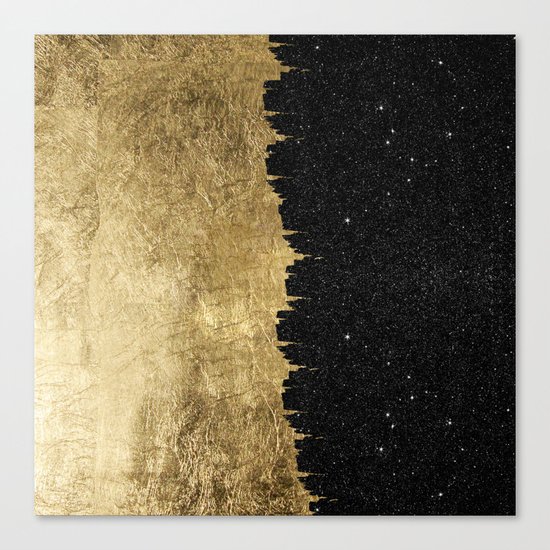 Faux Gold & Black Starry Night Brushstrokes Canvas Print