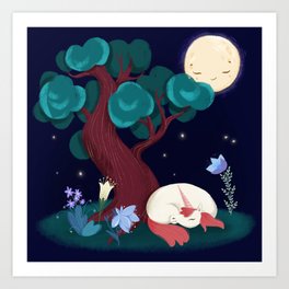 Bedtime Sweet Dreams For All Magical Creatures Art Print | Bedtime, Fullmoon, Legend, Sleep, Firefly, Magic, Magical, Forest, Flowers, Fairy 