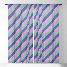 [ Thumbnail: Orchid, Sea Green & Blue Colored Pattern of Stripes Sheer Curtain ]