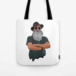 Hipster man with hat and round sunglasses Tote Bag