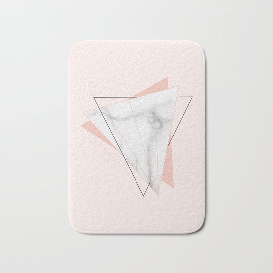 White Marble Geometric Triangle Shapes Salmon Pink Bath Mat