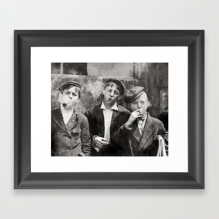 Newsies Boys Smoking Lewis Hine 1910 Framed Art Print
