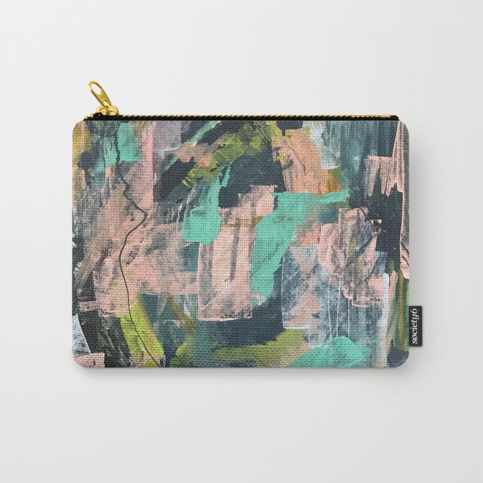 Connect: a vibrant acrylic abstract in neon green, blues, pinks, & hints of orange Carry-All Pouch