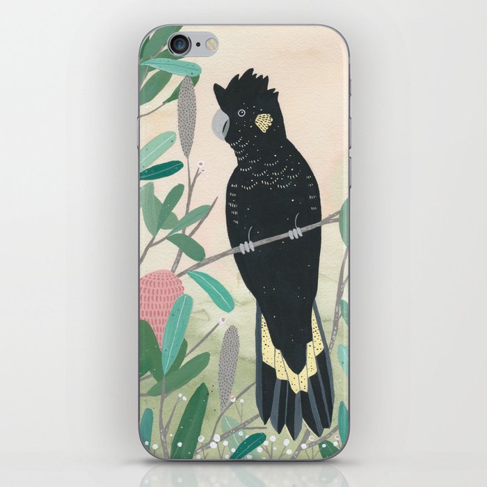 Black cockatoo in the wattle iPhone Skin