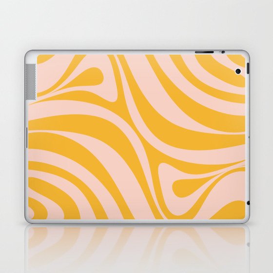New Groove Retro Swirl Abstract Pattern Marigold Orange Yellow and Pale Blush Pink Laptop & iPad Skin