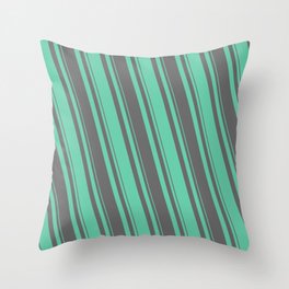 [ Thumbnail: Dim Gray & Aquamarine Colored Lined/Striped Pattern Throw Pillow ]