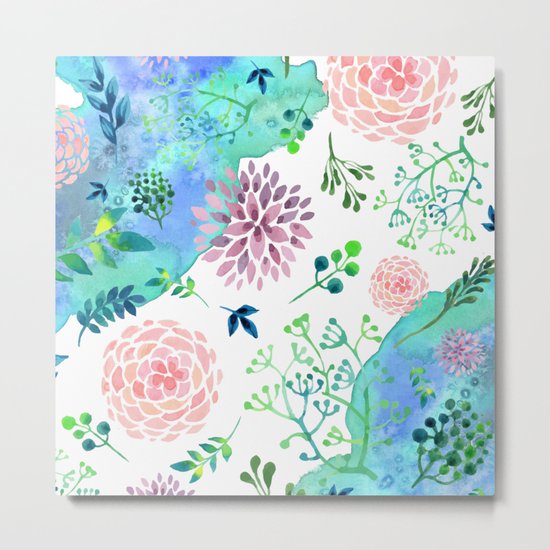 Watercolor Floral Pattern - WHEN AGATE MEET Metal Print