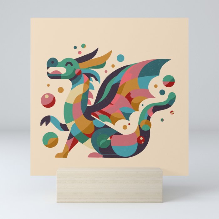 Geometric Dragon - colorful circles Mini Art Print