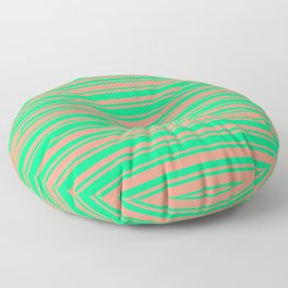 [ Thumbnail: Green and Dark Salmon Colored Lined Pattern Floor Pillow ]