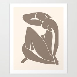 Brown Matisse Woman on Beige Background, Brown Matisse Nude, Neutral Matisse Print Art Print