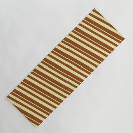 [ Thumbnail: Pale Goldenrod & Brown Colored Striped/Lined Pattern Yoga Mat ]