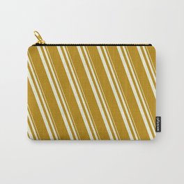 [ Thumbnail: Beige and Dark Goldenrod Colored Stripes Pattern Carry-All Pouch ]