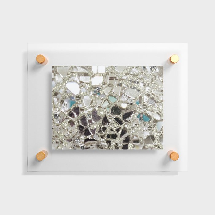 An Explosion of Sparkly Silver Glitter, Glass and Mirror Floating Acrylic Print