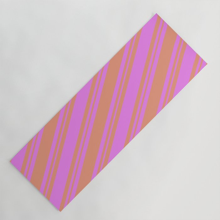 Violet and Dark Salmon Colored Striped/Lined Pattern Yoga Mat
