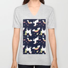 Hand drawn unicorn pattern V Neck T Shirt