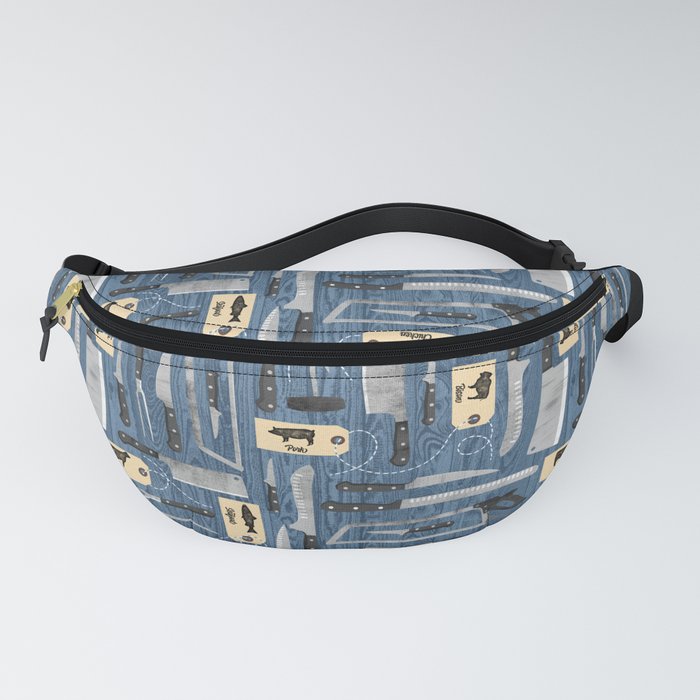 Blue - Butcher Knives on Wood  Fanny Pack