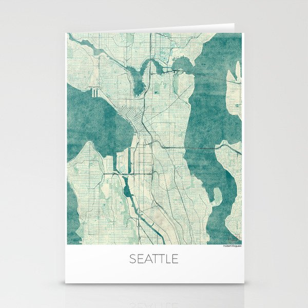 Seattle Map Blue Vintage Stationery Cards
