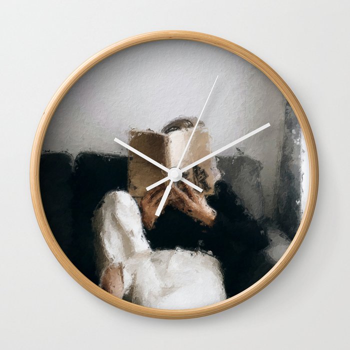 digital oil painting of a faceless woman reading on a sofa Wall Clock