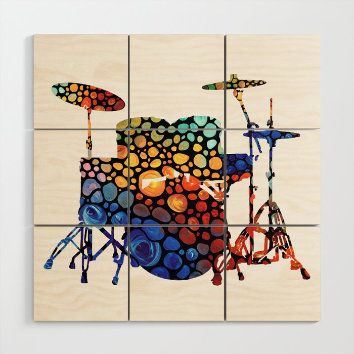 The Drums Mosaic Music Art by Sharon Cummings Wood Wall Art