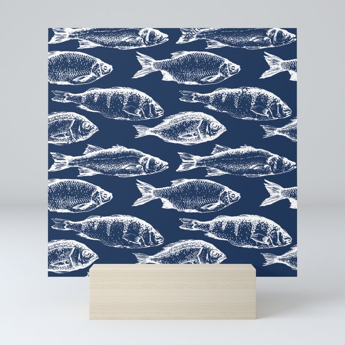 Fish // Navy Blue Mini Art Print