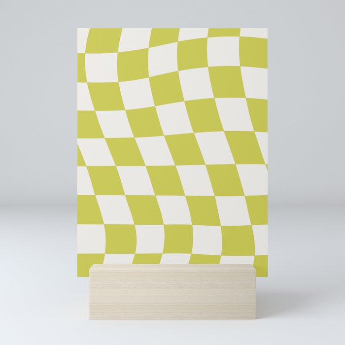 Warped Check Pattern Lime Mini Art Print