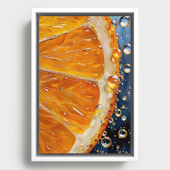 A Close-up view of a juicy orange slice Framed Canvas