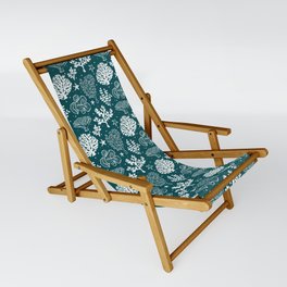 Teal Blue And White Coral Silhouette Pattern Sling Chair