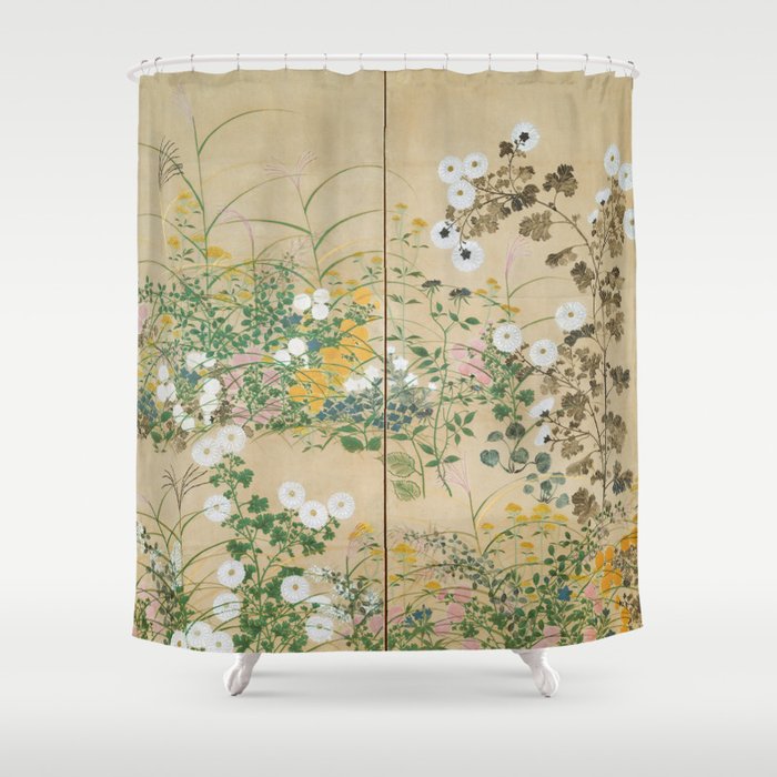 Japanese Edo Period Flowering Plants in Autumn - Ogata Korin Shower Curtain
