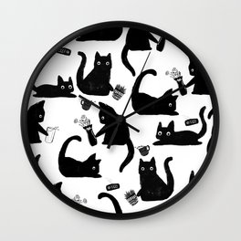 Bad Cats Knocking Stuff Over Wall Clock | Kitty, Cat, Cats, Drawing, Badkitty, Black, Illustration, Handdrawn, Kittens, Catpattern 