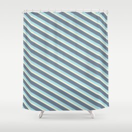 [ Thumbnail: Powder Blue, Beige & Slate Gray Colored Stripes/Lines Pattern Shower Curtain ]