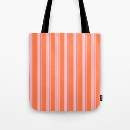 [ Thumbnail: Coral and Pink Colored Pattern of Stripes Tote Bag ]