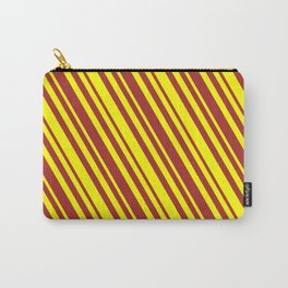 [ Thumbnail: Yellow & Brown Colored Lined Pattern Carry-All Pouch ]