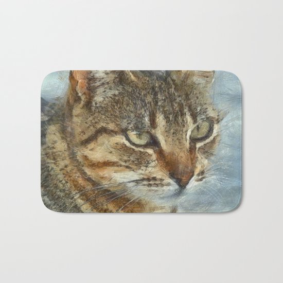 Stunning Tabby Cat Close Up Portrait Bath Mat