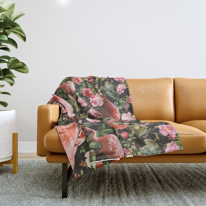 Floral and Flemingo Pattern Throw Blanket