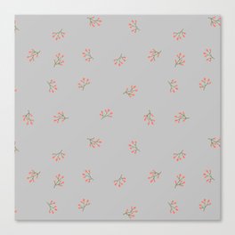 Branches With Red Berries Seamless Pattern on Light Grey Background Canvas Print
