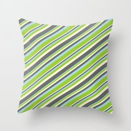 [ Thumbnail: Light Yellow, Dim Gray, Light Blue & Green Colored Lines/Stripes Pattern Throw Pillow ]