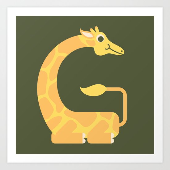 Letter G // Animal Alphabet // Giraffe Monogram Art Print