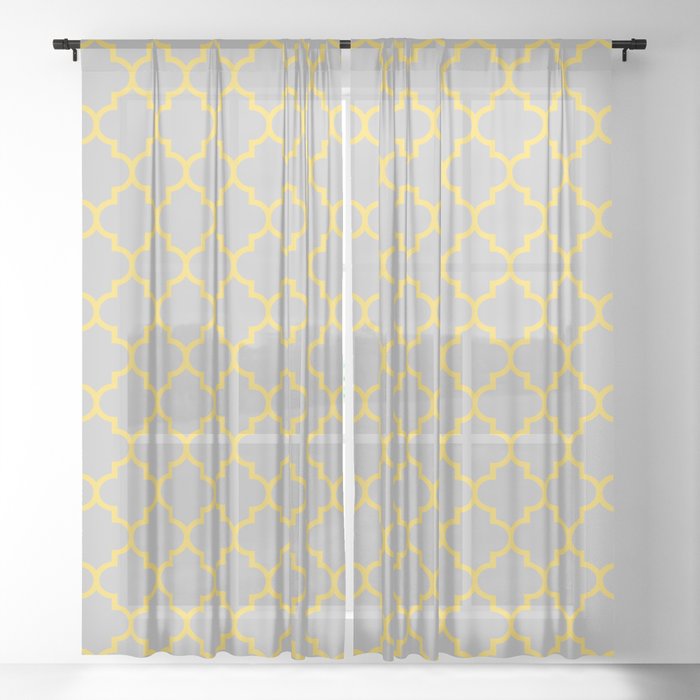 Mustard Yellow Moroccan Quatrefoil On Silver Gray Sheer Curtain By Roneric Society6 Mustard Yellow Moroccan Quatrefoil On