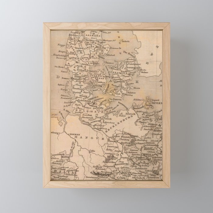 Vintage Northern Europe Map Framed Mini Art Print
