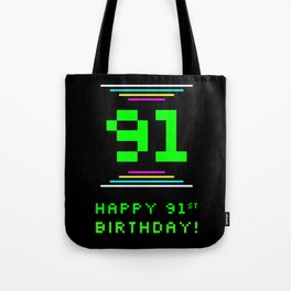 [ Thumbnail: 91st Birthday - Nerdy Geeky Pixelated 8-Bit Computing Graphics Inspired Look Tote Bag ]