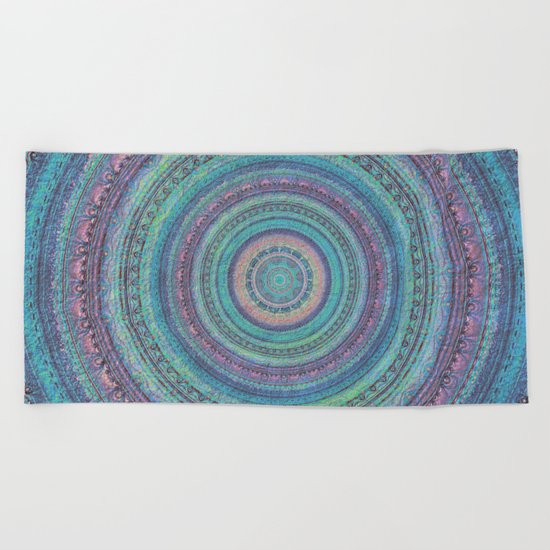 Pink and Turquoise Fractal Mandala Beach Towel