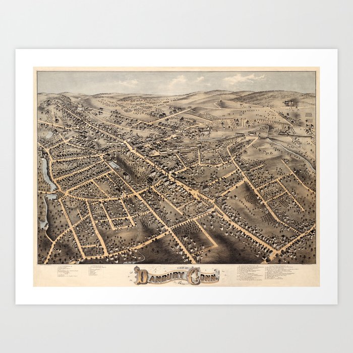 Map Of Danbury 1875 Art Print