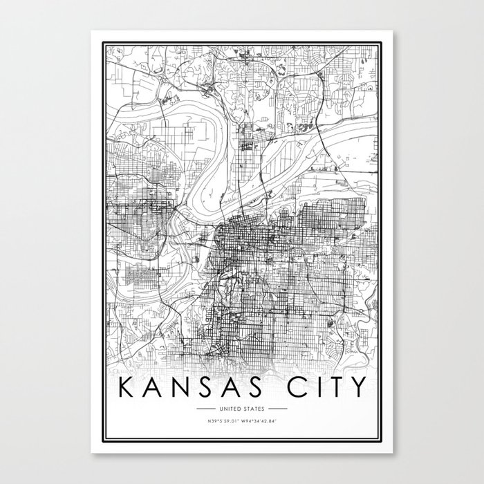Kansas City Map United States White and Black Canvas Print by 23maps Society6
