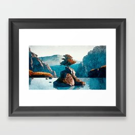 The Lone Watcher - Nature Landscape in Blue & Brown Framed Art Print