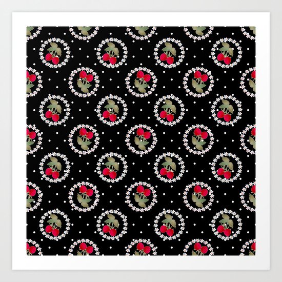 Floral pattern retro . Strawberry. Art Print